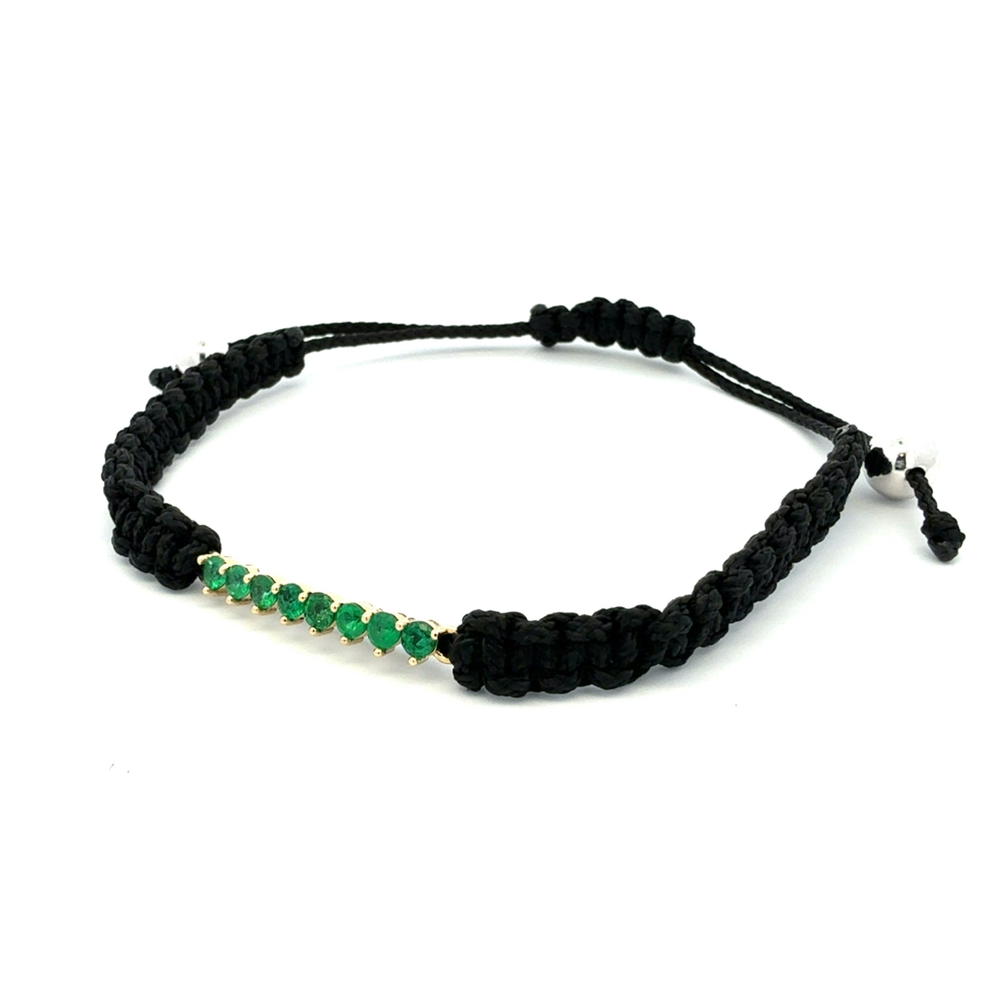 14K Gold Black Cord Emerald Bracelet