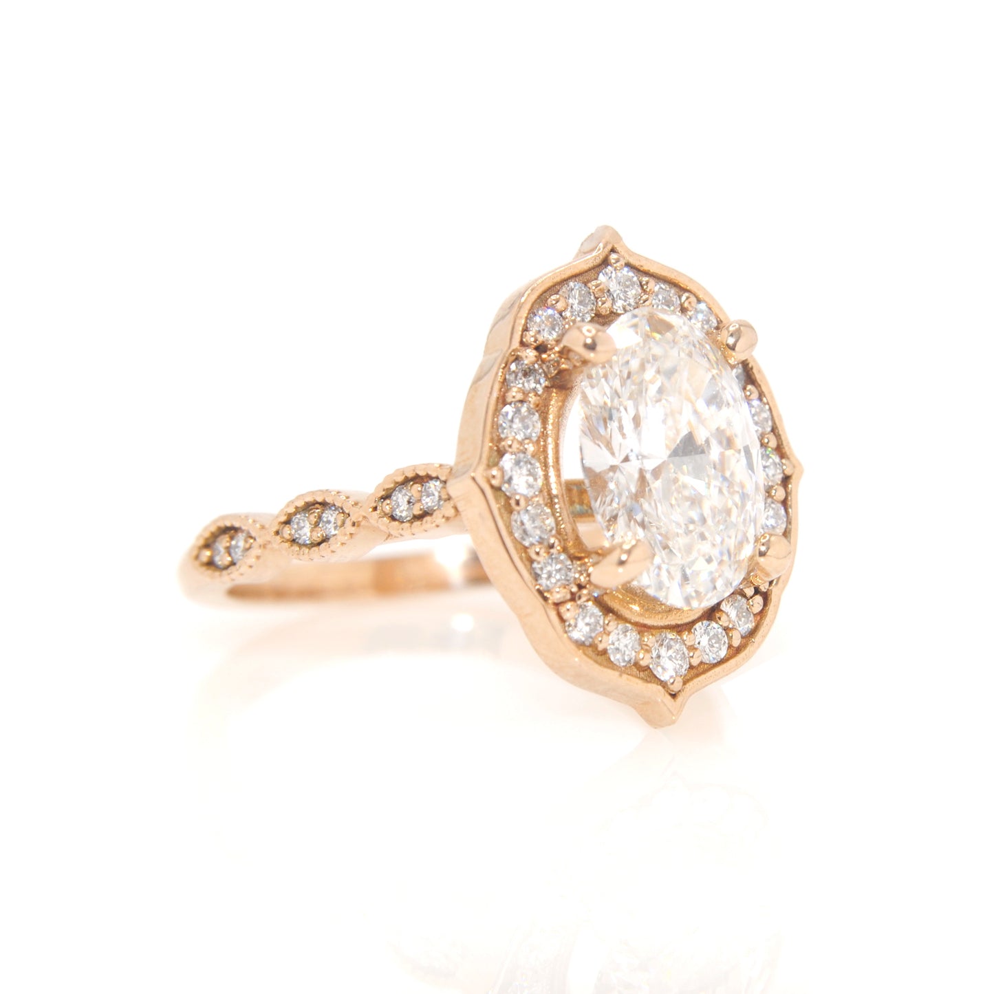 14K Vintage Oval Diamond Engagement Ring