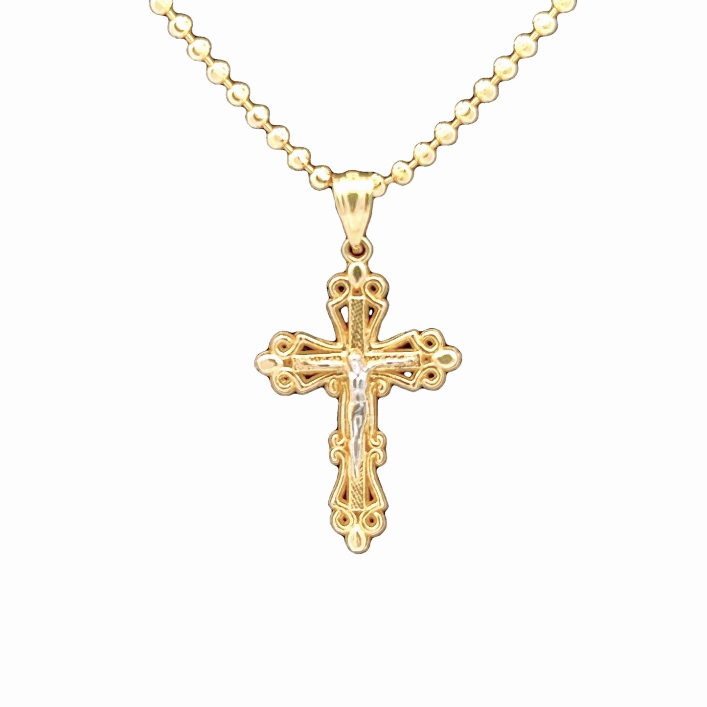 14K Yellow & White Jesus Cross Pendant