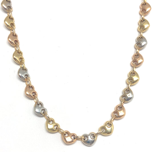 14k  Puff Heart Mariner Tri-Color chain