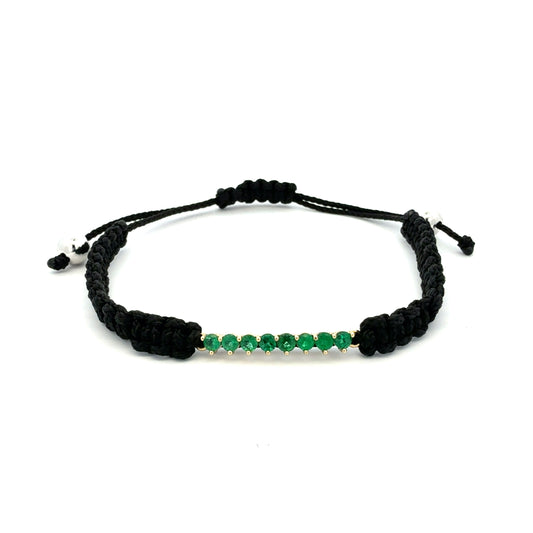 14K Gold Black Cord Emerald Bracelet