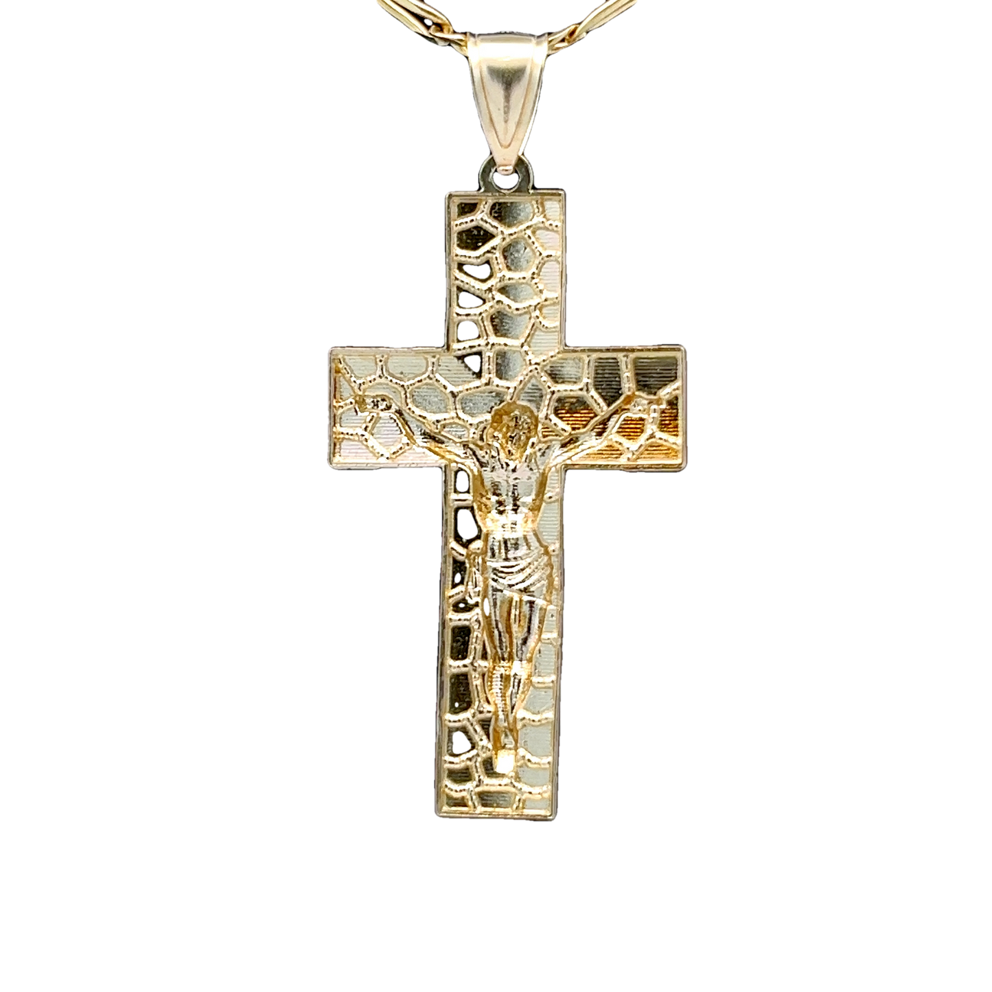 14K White & Yellow Jesus Cross Pendant