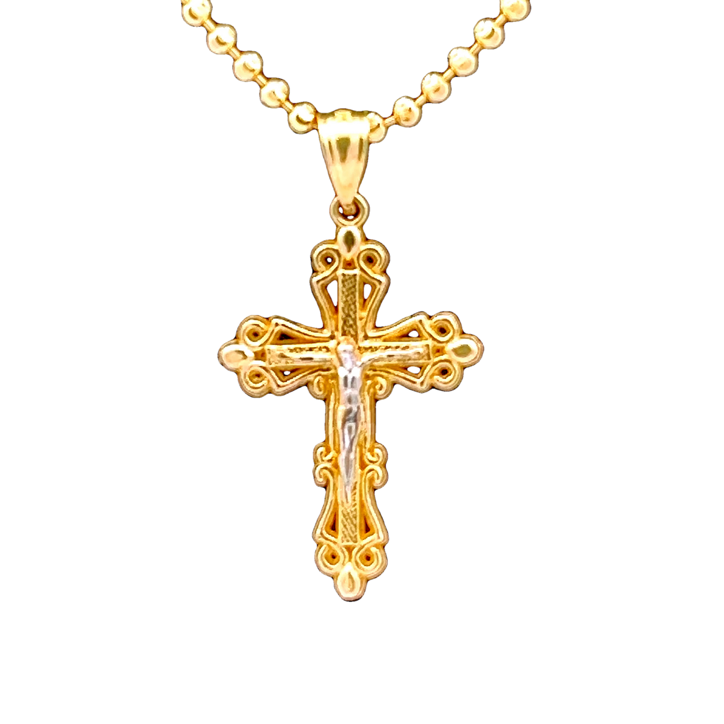 14K Yellow & White Jesus Cross Pendant