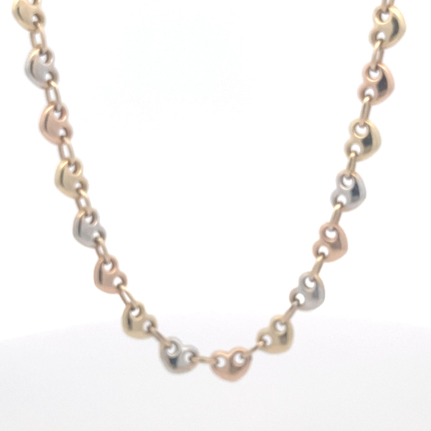 14k  Puff Heart Mariner Tri-Color chain