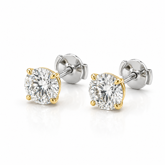 Four Prong Yellow & Plat Diamond Studs