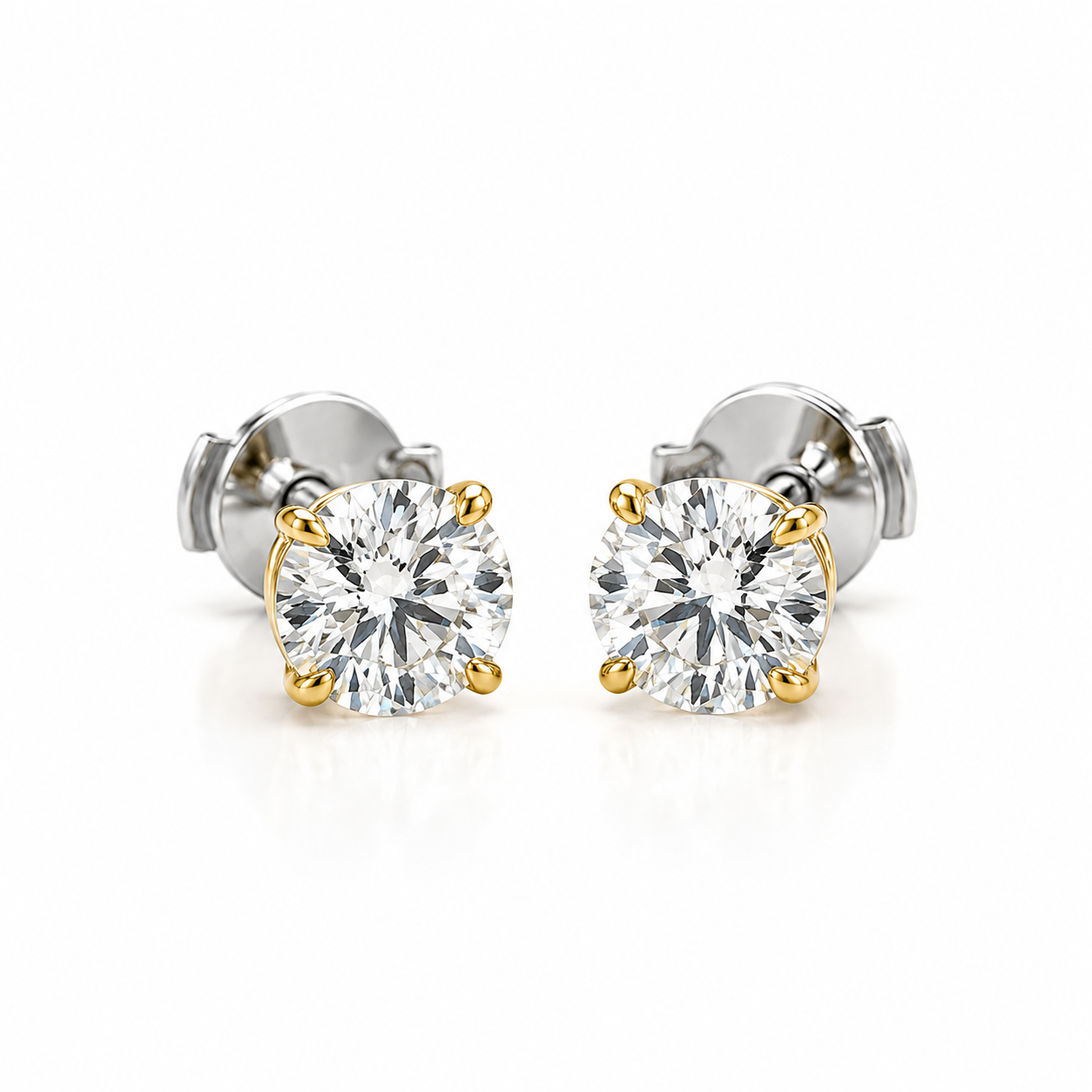 Four Prong Yellow & Plat Diamond Studs