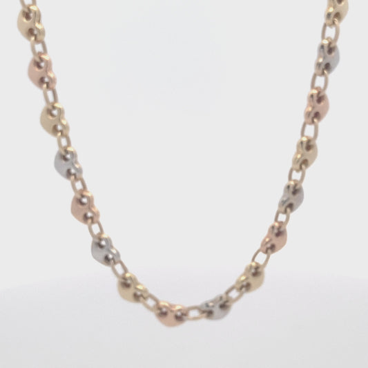 14k  Puff Heart Mariner Tri-Color chain