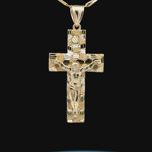 14K White & Yellow Jesus Cross Pendant