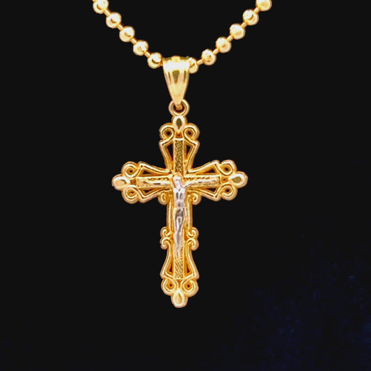 14K Yellow & White Jesus Cross Pendant